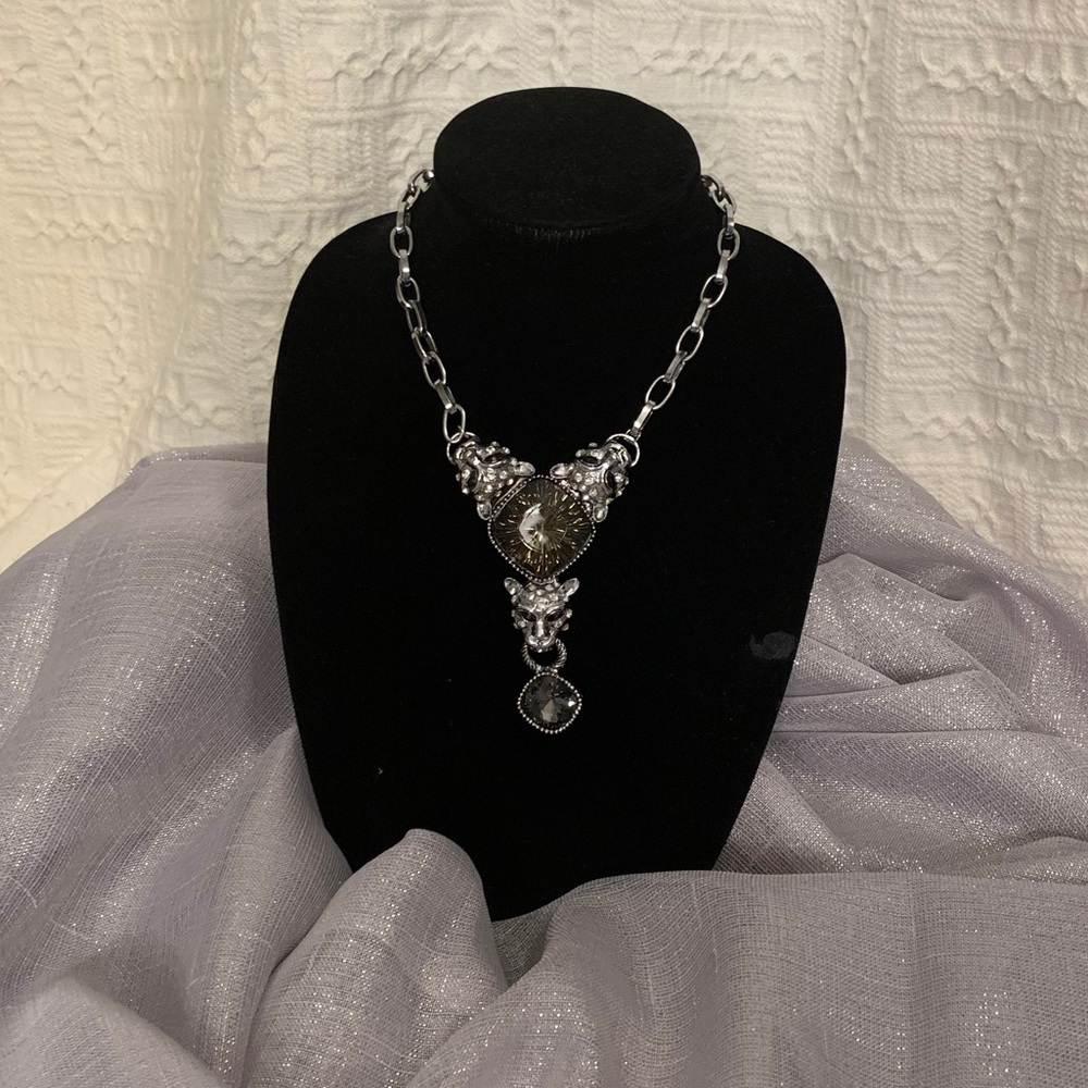 Silver Lioness Trio Necklace